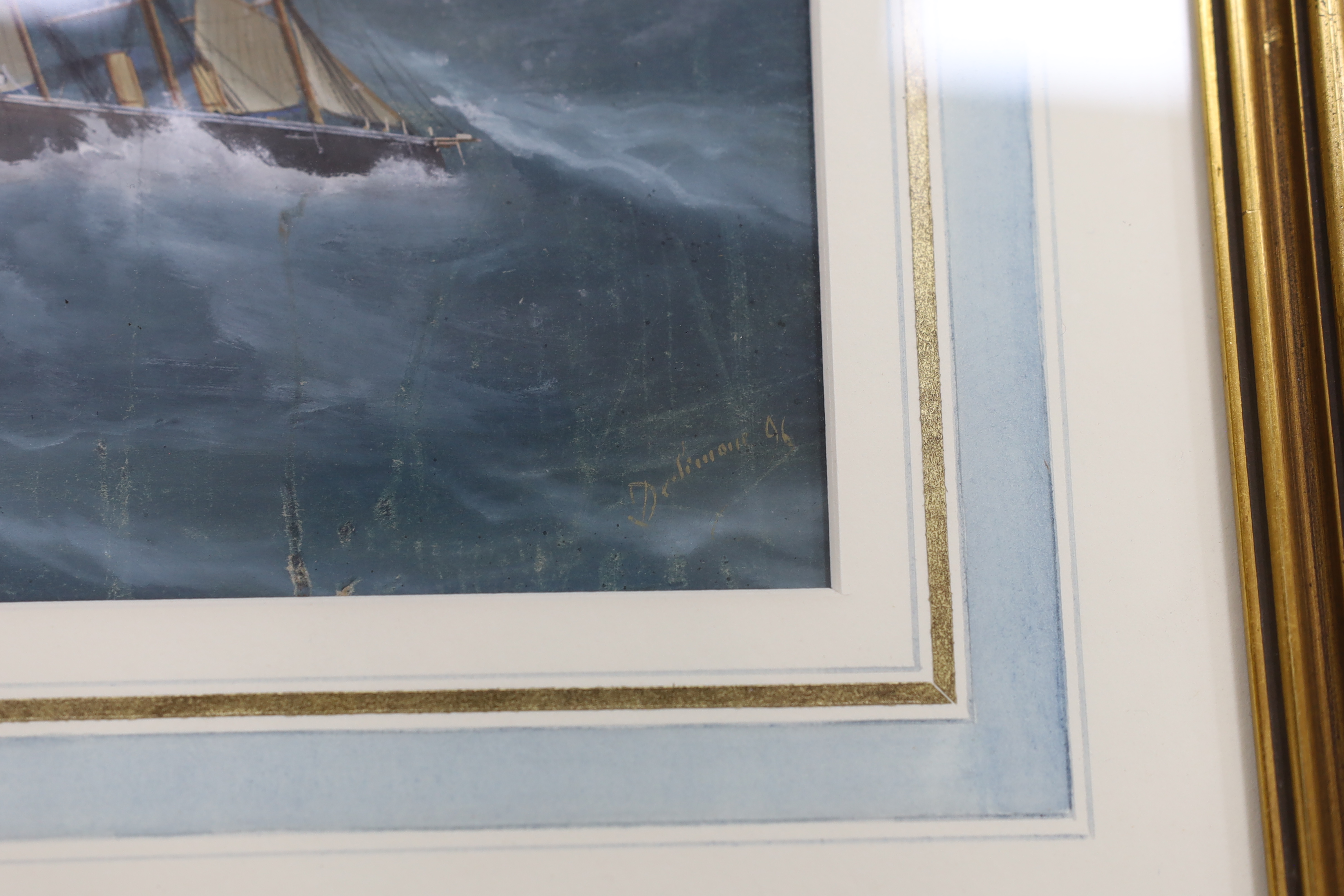 19th century, heightened gouache, Steamships, indistinctly signed, 28 x 48cm